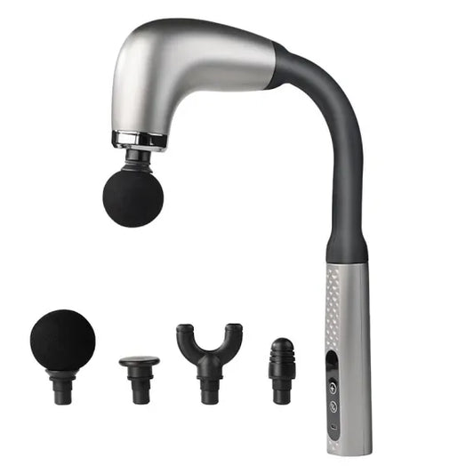 s: Pistol de Masaj Profesional cu Mâner Lung Ergonomic – Design pentru Auto-Masaj Spate, 4 Capete Interschimbabile, Afișaj Digital, Reîncărcabil USB-C, Ideal pentru Relaxare și Recuperare Musculară