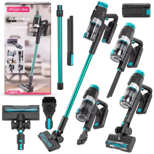Aspirator Vertical 3 în 1 Kamille KM6901, Fără Fir, 135W, Autonomie 45 min, Acumulator 22.2V, Filtru HEPA, Lumină pentru Detectare Prafului