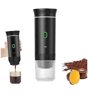 Espressor electric portabil, mini aparat de cafea de calatorie, aparat de cafea electric pentru masina, compatibil cu cafea macinata si capsule NS, excelent pentru drumetii, camping, birou etc., negru Angro
