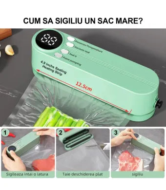 Aparat de vidat portabil, 3 in 1, pentru alimente solide si lichide, 30 cm, verde, angro