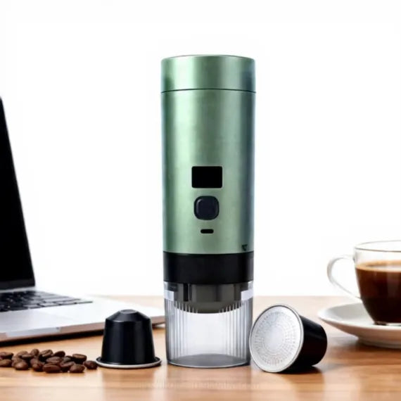 [S] Espressor Portabil 3-în-1 cu Încălzire Automată – Compatibil Capsule & Cafea Măcinată, Display LED, Acumulator 12V