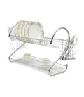 [S] Suport Scurtător de Vase Supraetajat – Design Cromat Ergonomic, Tăviță de Scurgere inclusă, Suport Tacâmuri și Pahare