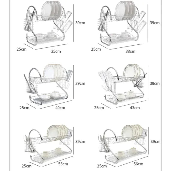 [S] Suport Scurtător de Vase Supraetajat – Design Cromat Ergonomic, Tăviță de Scurgere inclusă, Suport Tacâmuri și Pahare