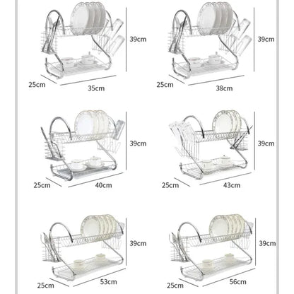 [S] Suport Scurtător de Vase Supraetajat – Design Cromat Ergonomic, Tăviță de Scurgere inclusă, Suport Tacâmuri și Pahare