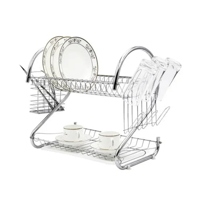 [S] Suport Scurtător de Vase Supraetajat – Design Cromat Ergonomic, Tăviță de Scurgere inclusă, Suport Tacâmuri și Pahare