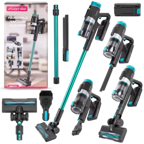Aspirator Vertical 3 în 1 Kamille KM6901, Fără Fir, 135W, Autonomie 45 min, Acumulator 22.2V, Filtru HEPA, Lumină pentru Detectare Prafului