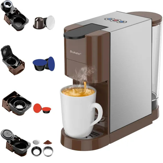 Espressor Multifunctional Manual 4 in 1,– Aparat de Cafea Compatibil cu Capsule si Cafea macinata – 19 Bari Presiune – Design Compact – Rezervor 800ml – Oprire Automata - Preparare Rapida - Bukate®