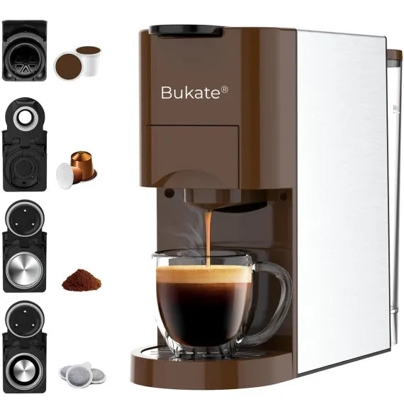 Espressor Multifunctional Manual 4 in 1,– Aparat de Cafea Compatibil cu Capsule si Cafea macinata – 19 Bari Presiune – Design Compact – Rezervor 800ml – Oprire Automata - Preparare Rapida - Bukate®