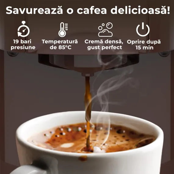 Espressor Multifunctional Manual 4 in 1,– Aparat de Cafea Compatibil cu Capsule si Cafea macinata – 19 Bari Presiune – Design Compact – Rezervor 800ml – Oprire Automata - Preparare Rapida - Bukate®