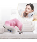 Pernă cervicală cu masaj pentru gât, spumă memory foam, alimentare USB, roz