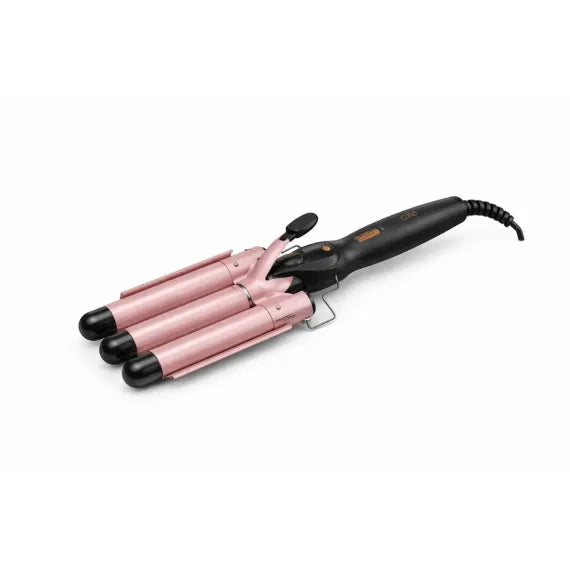 Ondulator par profesional 3 cilindri GW-7793, bucle tip valuri, incalzire PTC, roz cu negru