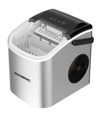 Aparat de preparat gheata HAUSBERG HB-6019IN, capacitate vas apa 1.2 litri, productie cuburi gheata 12-15 kg / 24 ore, capacitate de stocare 0.6 kg, 9 cuburi/6-9 min, argintiu