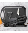 Set Bucătărie 7 Piese cu Tocător, Cuțite și Foarfecă, Suport Inclus, Oțel Inoxidabil, Mânere Ergonomice, Model Profesional
