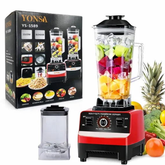 Blender Profesional 2 în 1, 2.5L, 5500W, 15 Viteze, cu 2 Recipiente, Zdrobire Gheață și Autocurățare