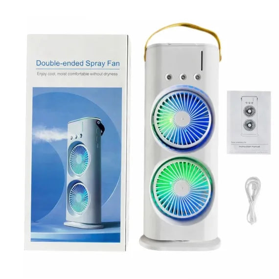 Ventilator Portabil cu Pulverizare Apă 37x16cm, Răcire cu Gheață, Baterie Reîncărcabilă USB, cu Mâner, Iluminare LED Multicolor