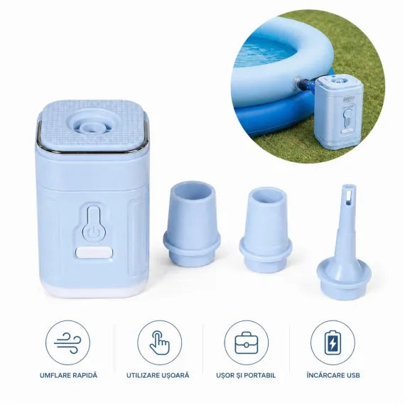 Pompa Electrica Portabilă 7.5x5cm, cu 3 Duze, pentru Umflare și Dezumflare Rapidă, Diferite Culori