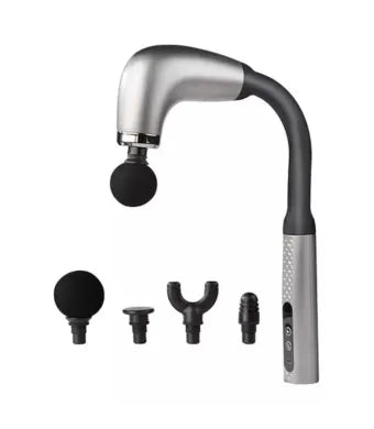 Pistol de masaj cu maner extins , 4 capete de masaj, 9 viteze, pentru umeri si spate, masaj cu vibratii, negru/gri