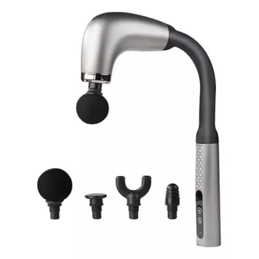 Pistol de masaj cu maner extins , 4 capete de masaj, 9 viteze, pentru umeri si spate, masaj cu vibratii, negru/gri